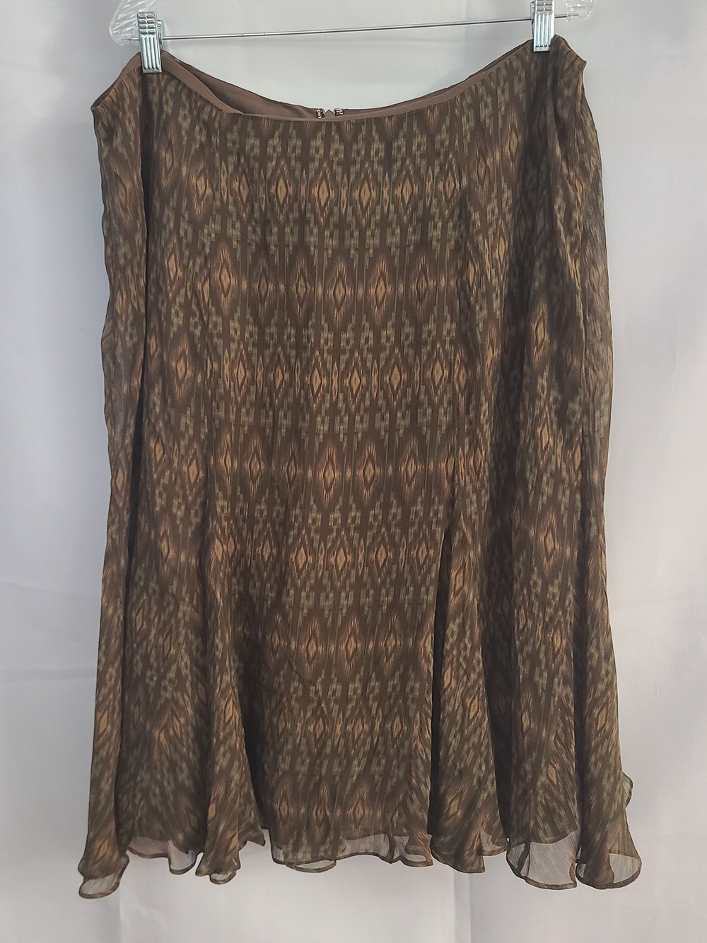Lauren Ralph Lauren Sz 20W Brown Green 100% Silk Lightweight Whimsy Flowy Skirt